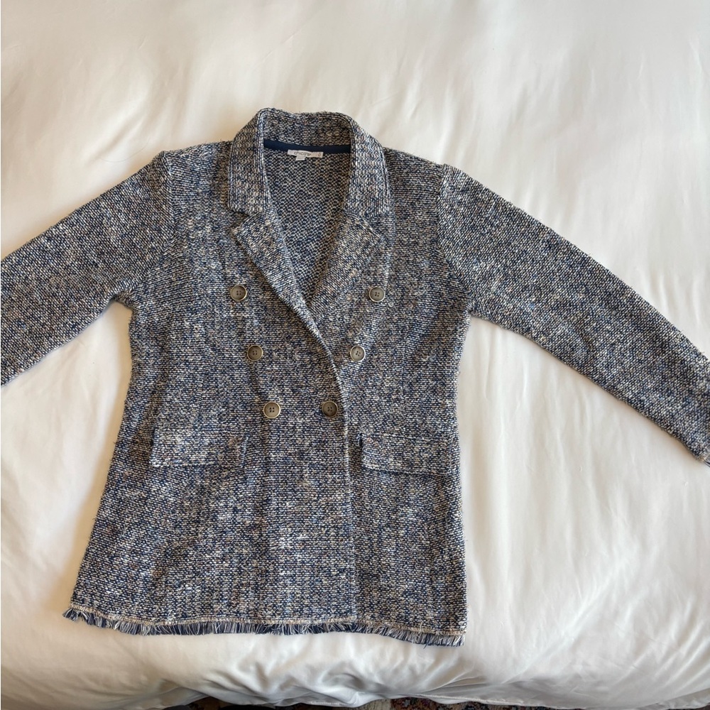Chico's Blue and White Tweed Blazer Sz 3